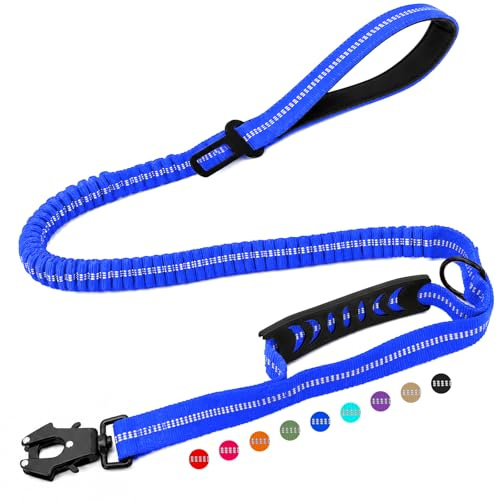 Olcyren Laisse Tactique pour Chien, Laisse Élastique Réfléchissante avec Ceinture de Sécurité pour Chiens, Laisse Anti Traction pour Chien avec 2 Poignées, pour Moyens et Grands Chiens, Bleu Foncé