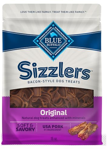 Blue Buffalo Sizzlers Bacon-Style Dog Treats with Real USA Pork, Original Flavor, 15-oz Bag