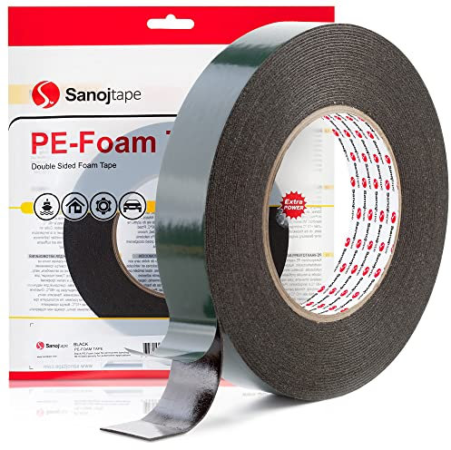 Sanojtape Double Sided Foam Tape Black 25mm x 10m Heavy Duty Mounting Tape Number Plate Sticky Adhesive, LED, Profiles Permanent Strong Glue