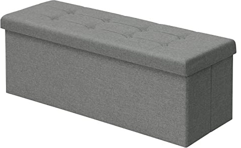 Woltu Sittbänk med förvaringsutrymme 110 cm, kista med förvaringsutrymme 118 l vikbar, sittkista sittlåda förvaringslåda vikbar, sängbänk sovrum, lastkapacitet upp till 300 kg, tillverkad av linne