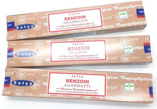 Satya Encens Naturel Benjoin - Lot de 3 Paquets de 15g (45 bâtonnets)
