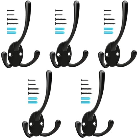 YIHATA 5 Stück Garderobenhaken Kleiderhaken Wandhaken Schwarz Vintage, Metall Kleiderhaken mit 20 Schrauben, für Badezimmer Küche Schlafzimmer