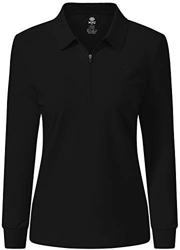 AjezMax Mujer Polo de Manga Larga Otoño Invierno Cálida Camiseta de Golf Trabajo con 1/4 Cremallera Negro M