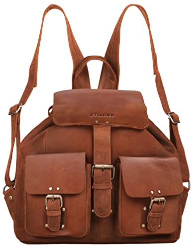 STILORD Larissa Großer Echt Leder Rucksack im Vintage Look - Stilsicher Unterwegs Sein Farbe:vinto - Cognac