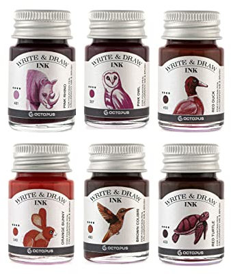 Octopus Write and Draw Ink Set - Desert Waterproof Ink for Fountain Pen Calligraphy, 6 x 10 ml
