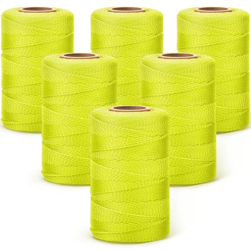 Amylove 6 Roll Mason String Line #18, 500 ft Nylon Braided Construction String Line, Heavy Duty Outdoor Twine Rope for Gardening or Masonry Tools Construction DIY Project, Fluorescent Yellow