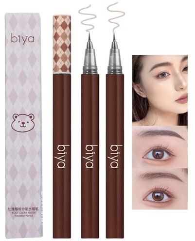 Domality 2 Colors Liquid Eyebrow Pencil Set with Hyper Sharp Tip Brush, 2pcs Long Lasting Natural Professional Fine Sketch Liquid Eye Brow Pen, Gray & Brown