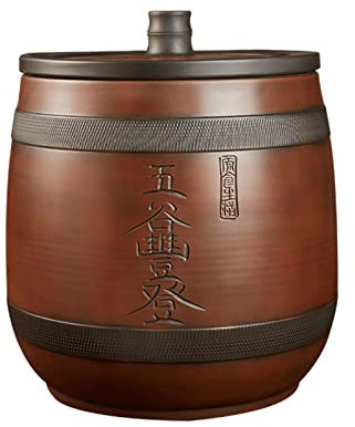 GOOBIX Lebensmittelspender Keramik-Reiseimer, luftdichter Müslibehälter für die Küche mit Deckel, klassischer Retro-Großraum-Trockenfutterbehälter (Color : Brown, Size : 25KG)