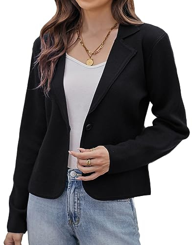 GRACE KARIN Women Lightweight Open Front Blazer Cardigans Dressy Casual Work Lapel Collar Knit Suit Jacket Black L