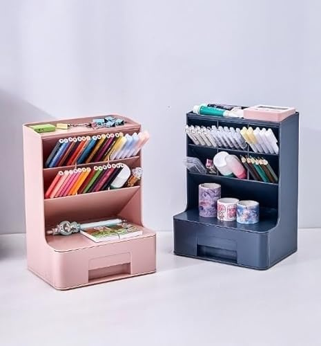 YURRO Organizador de suministros de escritorio rosa con cajón para 6 bolígrafos, gran capacidad, caja de almacenamiento para bolígrafos, artículos de papelería, cosméticos, suministros de oficina