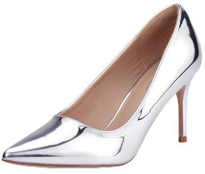 GENSHUO Dam stilett höga klackar sexig spets tår stilett lackpumps 8 cm (3,15 tum) klassiska stängda klackskor med pennaklack party bröllop högklackade skor för kvinnor, Silverlack läder, 41 EU