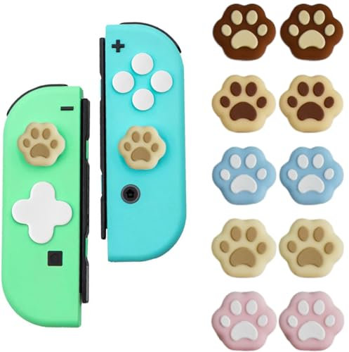 10 Stücke Joystick Kappen, Katzenpfote Thumbstick Kappen Grip, Silikon Joystick Kappen, Switch Kappen Thumb Grip Caps, Kompatibel mit Nintendo Switch/OLED/Switch Lite