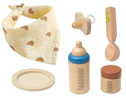 ibasenice Wooden Bottle Feeding Set for Toddlers Pretend Play Educational Doll Feeding Kit with Accessories Enhances Motor Skills and Imaginative Roleplay