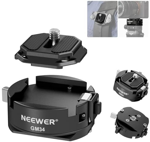 Neewer GM34 Kamera-Schnellwechselplatten-Set, Schnellschalter, automatische Verriegelung, quadratische QR-Halterungsplatte mit Arca-Typ-Klemmbasis, kompatibel mit Arca Swiss Peak Design Capture V3