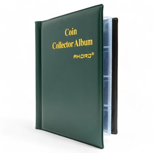 AKORD Coin Collectors Collecting Album 120 Coin Holders, Dark Green