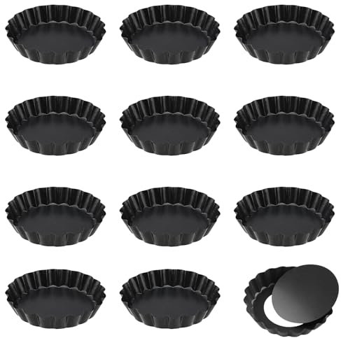 NAMYEUT 12 Stück 10cm Klein Tarteform mit Hebeboden, Antihaft Quicheform, Quiche Backform Klein Tarte Backform für Quiche, Torte, Obsttorte