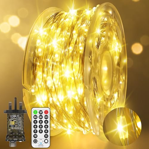 138 FT 400 LED Christmas Lights Outdoor Fairy Lights Plug in Copper Wire String Lights with Remote Timer 8 Modes for Indoor Outside Garden Tree Wall Holiday Party House Bedroom Decoration Warm White