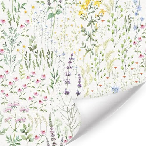 ANHUIB Daisy Wallpaper Colorful Wildflower Wallpaper 44×300cm Self Adhesive Floral Wall Decals Watercolor Flower Temporary Tenant Wall Paper Vintage Botanical Contact Paper for Living Room Bedroom
