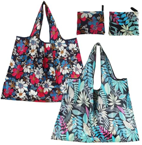KRIEG Borsa per la Spesa Pieghevole, 2 pezzi Borsa Della Spesa Riutilizzabile, Borsa Shopper Ecologica Lavabili, Sacchetti per la Spesa Frutta di Stoffa, Gattino Doggies