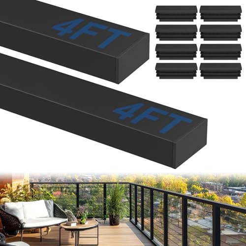 RailinGo 2Pack 4' Rectangular Cable Railing Handrails, Black Stainless Steel Handrail with Nylon End Caps for Stair Cable Railing System, 4FT Flat Top Cuttable Deck Cable Rail Post Handrail, RG01-H