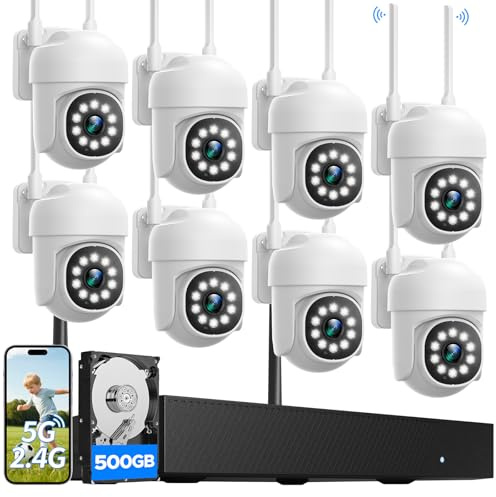 Wireless Security Camera System, CAMCAMP 24/7 Recording Security Cameras Wireless Outdoor 16CH NVR PTZ View 2.4G& 5G WiFi Auto Human Tracking Smart Color Night Vision for Home CCTV Surveillance Kit(8)