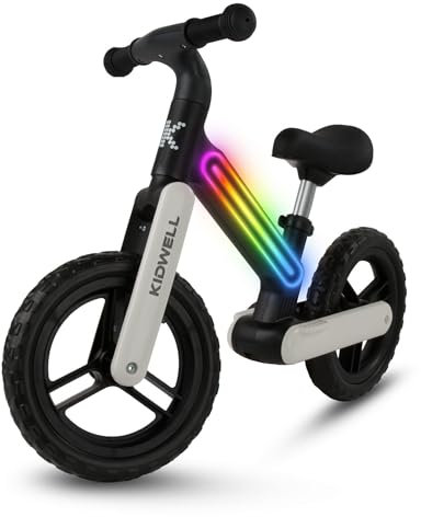 COIL Bicicleta para aprender a andar, bicicleta para niños, bicicleta de equilibrio, cuadro de nailon con luz LED, neumáticos EVA, peso: 3,05 kg, a partir de 2 años (negro/blanco)