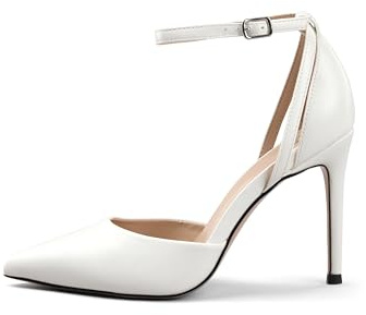 Rio Fiore Chaussures, Escarpins à Talon Aiguille 8,5 cm Blanc avec Bride à la Cheville, matière synthétique Effet Cuir 8174-7-9 (White PU, 41 EU)