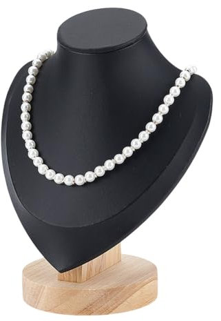 arricraft 1 Pc Bust Necklace Display Stands, Black PU Leather Wooden Jewelry Portrait Display Organizer Mannequin Holder for Necklace Storage Pendant Chokers Chain Holder for Home Store