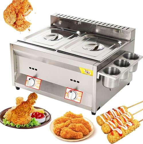 Commercial Deep Fryer 10L+10L Countertop with Basket & Lid – Ideal for Cooking Chicken and French Fries in Restaurants and Home Kitchens