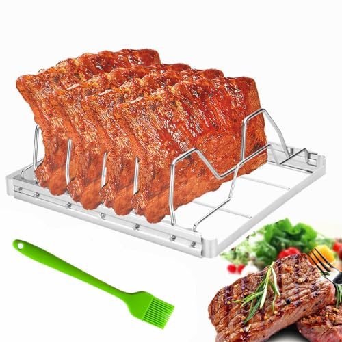 Rib Rack for Smoking, Foldable Rib Rack, Stainless Steel 4 Slots Rib Racks for Grilling, Smoker, and BBQ Accessories, Foldable Roasting Rack