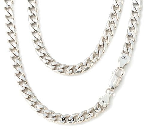 Only faith Kubansk kedja i 925 sterlingsilver, 2-3 mm, 50-60 cm, italienskt Barbado-tyg, sterlingsilver, unisex, Pequeño, Silver, Ingen ädelsten
