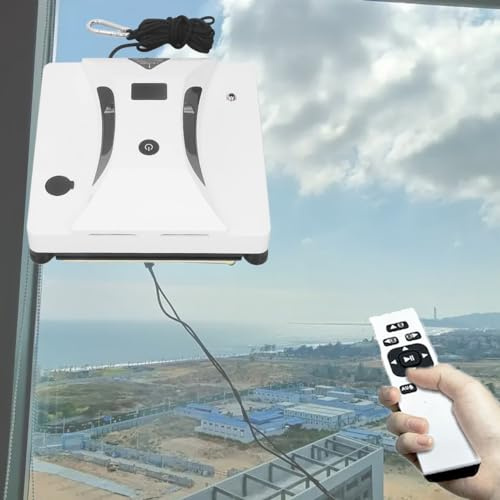 Robot eléctrico inalámbrico de limpieza de ventanas, aspiradora de succión de 2800 Pa con pulverización de agua automática, protección contra fallos de energía y cuerda de seguridad para una limpieza