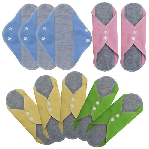 BAIFULAI 10 compresas reutilizables y lavables, toallas sanitarias lavables de algodón orgánico, vendas de tela para menstruación, diseño a prueba de fugas, adecuado para todas las mujeres (16 x 23 cm