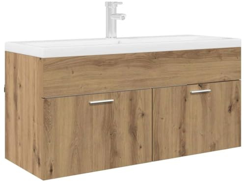 vidaXL Armoire d'évier avec stockage Chêne artisanal Bois d'ingénierie, Rangement moderne pour salle de bain, meuble sous-vasque rectangulaire, meuble en bois tendance, solutions d'organisation astuci