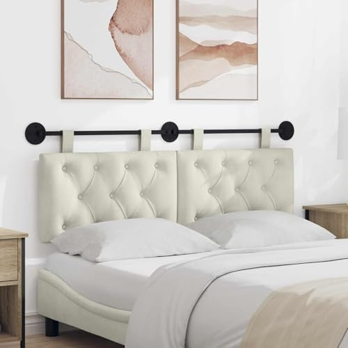 SooIarix Hängande framsida, väggmonterad, gräddvit i sammet, huvudgavel 130 x 55 x 7 cm, vadderad med avtagbara hängande öglor för sovrum och vardagsrum, mångsidig som väggkudde och väggstoppning