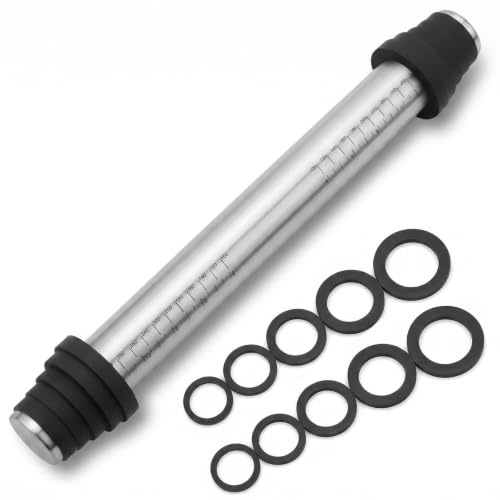 Luhuuxmu Rodillo Amasar de Acero Inoxidable 40cm Rodillo Masa de Metálicos Rolling Pins, Antiadherente con 5 Anillos Desmontables Utensilio Repostería para Pizza, Galletas, Hojaldre y Fondant