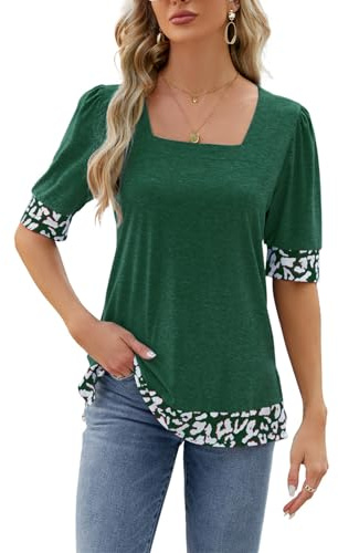 Skjortor för kvinnor tunika toppar vardaglig kortärmad fyrkantig hals lösa t-shirts toppar höst t-shirt blusar skjortor kortärmad fyrkantig hals t-shirt
