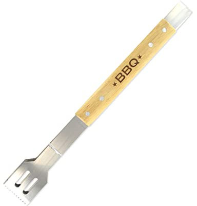 Fackelmann Pinzas de cocina especiales para Barbacoa, parte funcional en Acero Inoxidable y Mango de Madera con diseño rústico, Color Natural, 39 x 6 x 5 cm, 1 ud.