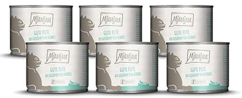 MjAMjAM - cibo umido premium per gatti - buon tacchino con zucca al vapore, confezione da 6 (6 x 200 g), senza cereali con carne extra