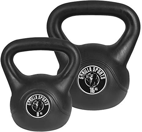 GORILLA SPORTS® Kettlebell - Einzeln 2kg - 20kg oder Set 17kg, 24kg, 30kg, 110kg, 113kg mit/ohne Ablage, Kunststoff - Kugelhantel, Kugelgewicht, Schwunghantel, Gewichten, Fitness, Krafttraining