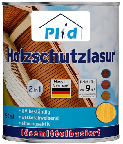 PLID® Träskyddlasur Furu satin – [LANGZEITSCHUTZ] – alle Laub- und Nadelhölzer – feuchtigkeitsregulierend – UV-beständig – wetterbeständig – Träskyddlasur för aussen – Made in Germany 0,75l