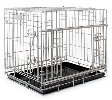 Lords & Labradors Metal Dog Crate With Sliding Door | In Silver (L) | Double Door Crate For Pets | For Large Sized Pets | Heavy Duty