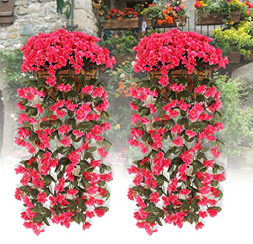 Diameleo Künstlicher Orchideenstrauß zum Aufhängen, 2 Stück, Seide, lang, zum Aufhängen, für Gartenparty, Urlaub, Hochzeit, Innen- und Außendekoration (Rosenrot)