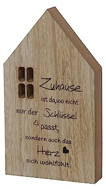 Dekoaufsteller ZUHAUSE aus Holz Schild H20cm Holzhaus mit Spruch - BRAUN