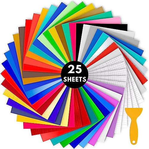 NimNik Vinyl for Cricut Permanent Adhesive Backed Vinyl for Cricut | 25 Pack A4 Size - 23 Permanent Vinyl Sheets + 2 Transfer Tape for Vinyl Cutter Machine