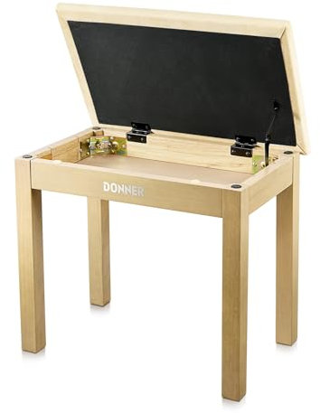 Donner Klavierbank mit Stauraum, Massivholz-Keyboardbank, Klavier-Bücherregal, Hocker, Stuhl, Sitz mit hochdichtem Wildlederkissen, Helle Holzfarbe