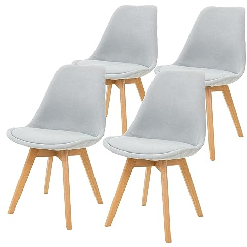 ML-Design Set med 4 matstolar med ryggstöd, grå, skandinavisk retroklädd stol med ben i bokträ, linnesits, ergonomisk köksstol för matbord, vardagsrumsstolar Stol