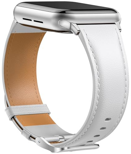 Laffav Läderrem kompatibel med Apple Watch-rem 38 mm 40 mm 41 mm 42 mm 44 mm 45 mm 49 mm kvinnor män, äkta läder klassiskt ersättningsband för Apple Watch iWatch serie 9 8 7 6 5 4 3 2 1 SE Ultra 2