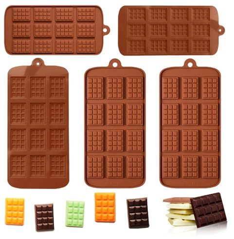 5 Pieces Silicone Break Apart Chocolate Moulds,Silicone Square Mold,Non-Stick Candy Chocolate Bar Mold,Reusable Candy Protein Silicone Chocolate Mold