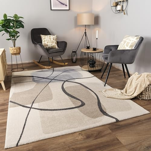 Paco Home Tappeto Salotto Moderno Soggiorno Pelo Corto Motivo Astratto Motivo Geometrico 3D, Dimensione:120x170 cm, Colore:Crema 3
